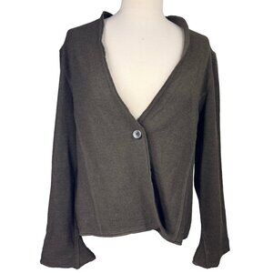 Eileen Fisher 100% Wool Cardigan Sweater Women’s L Olive Brown One Button